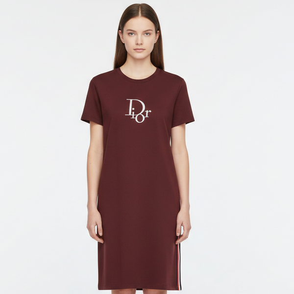 Maroon Luxury Brand  Logo T-Shirt Dress for Women