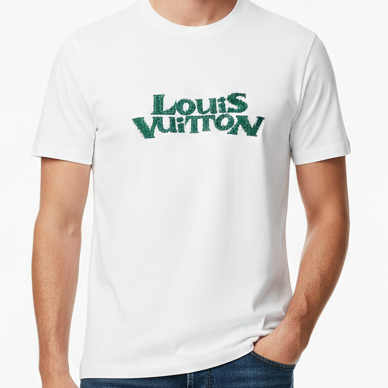 White Luxury Logo Print Crew-Neck Drop Shoulder  T-Shirt