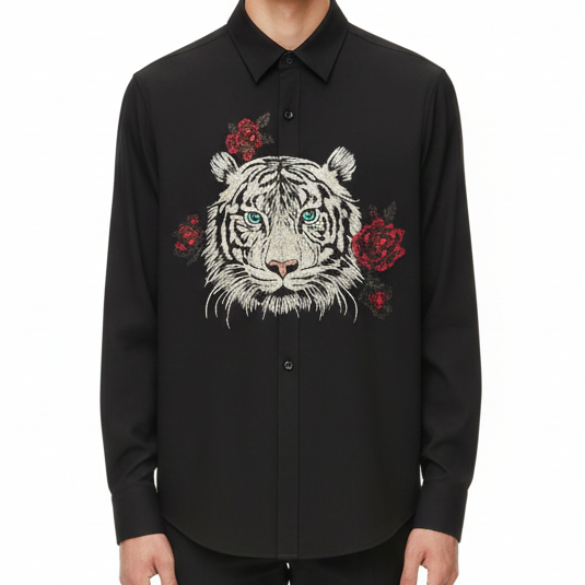 Branded  Black Tiger Embroidered Luxury Shirt