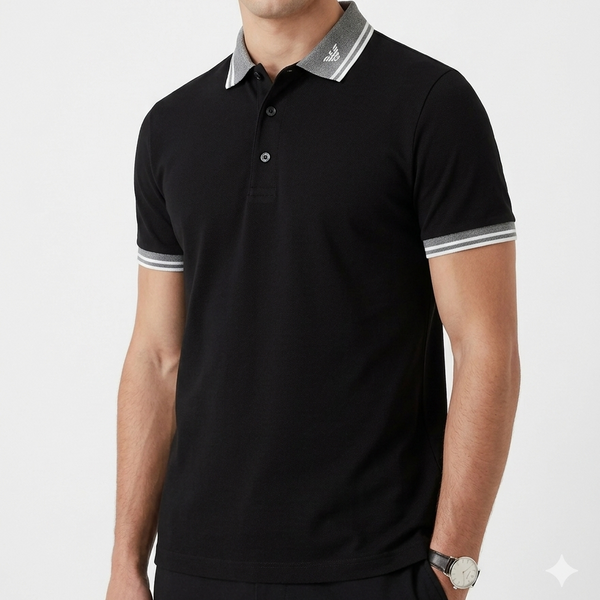 Men’s Premium Black Polo T-Shirt  with Contrast Collar