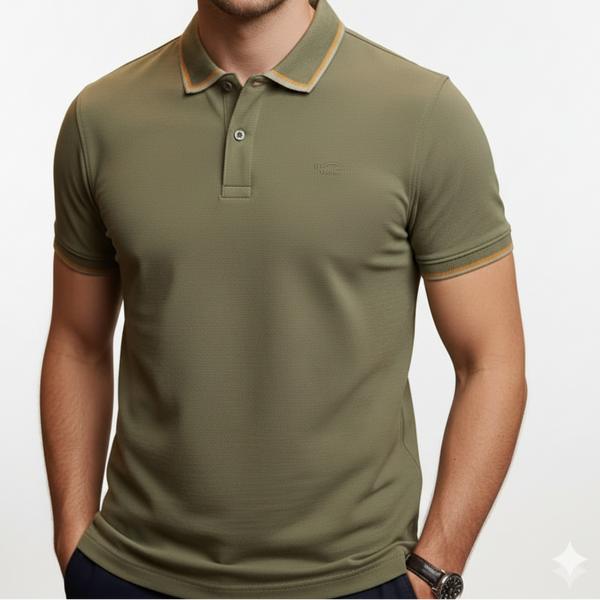 Premium Olive Green Polo T-Shirt with Contrast Trim