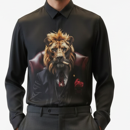 Elegant Royal Lion Print Shirt Power Meets Prestige