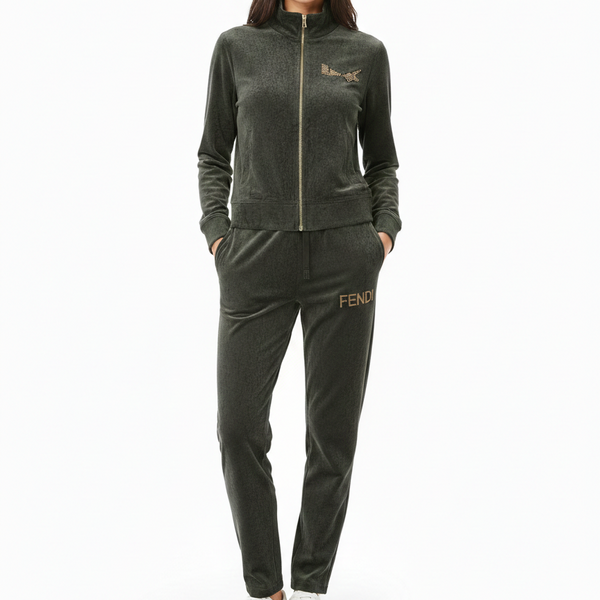 Women’s Luxury Olive Velvet Tracksuit Set
