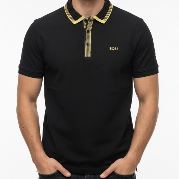 Men’s Premium Black Polo T-Shirt with Gold Trim Detailing
