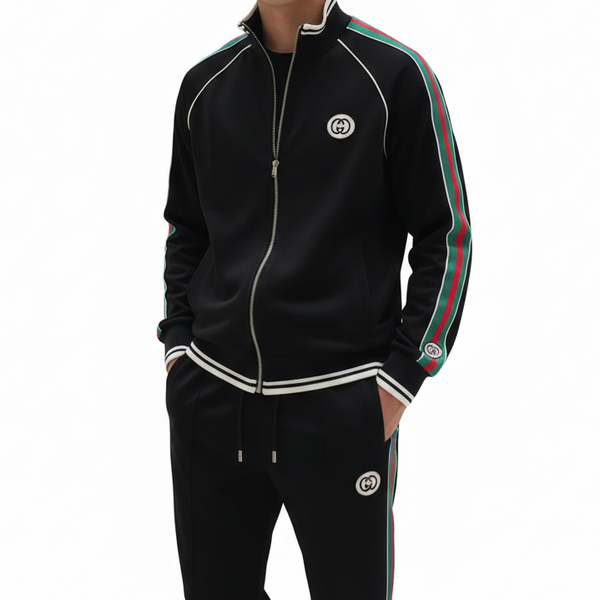 Luxury Black Striped Tracksuit Premium Designer Sportswear Set