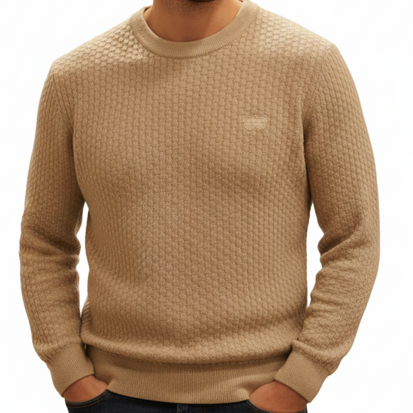 Luxury Imported Textured Brown Knit Sweater for Men