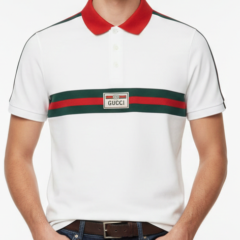White Polo T-Shirt with Signature Stripe Smart & Premium Look