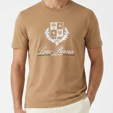 Luxury Beige Graphic Crew Neck T-Shirt for Men Premium Casual Tee