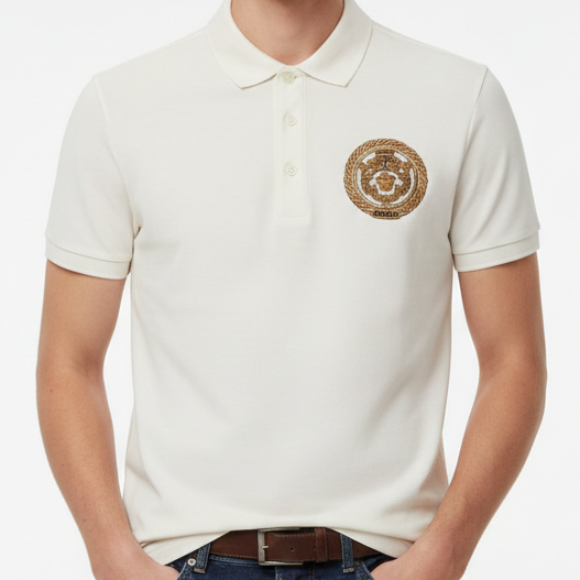 Premium  Embroidered Chain Crest White  Polo Shirt
