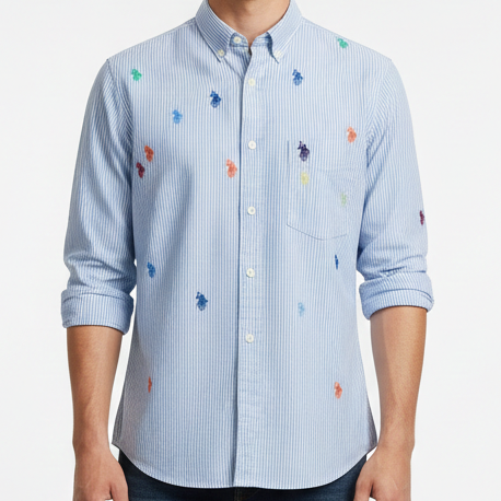 Premium  Classic Multicolor Pony Embroidered Striped Shirts
