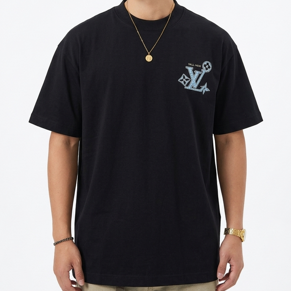 Premium Black Brand  Inspired Minimal Logo Drop Shoulder T-Shirt