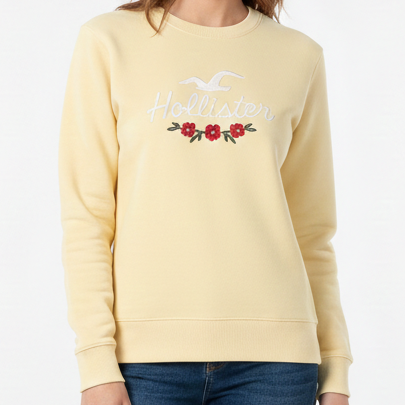 Premium Yellow Crewneck Sweatshirt  Floral Embroidery Edition