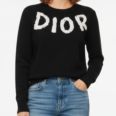 Men’s Black Luxury Knit  Pullover with Bold Logo Design