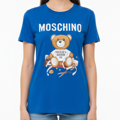 Women’s Blue Graphic T-Shirt with Teddy Bear Print