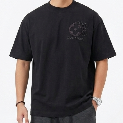 Premium Black Designer Embroidered Logo Oversized T-Shirt