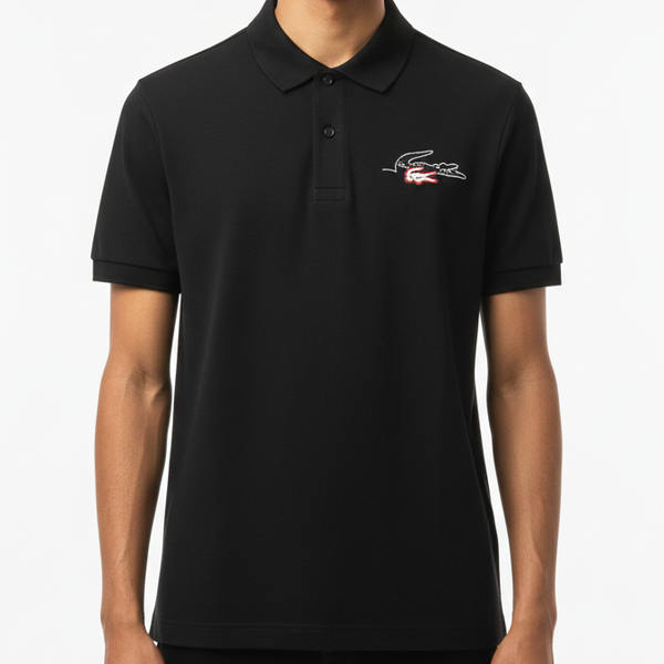 Black Polo T-Shirt with Signature Logo Embroidery