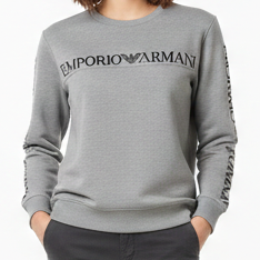 Luxury Brand Logo Print Grey Fleece Pullover