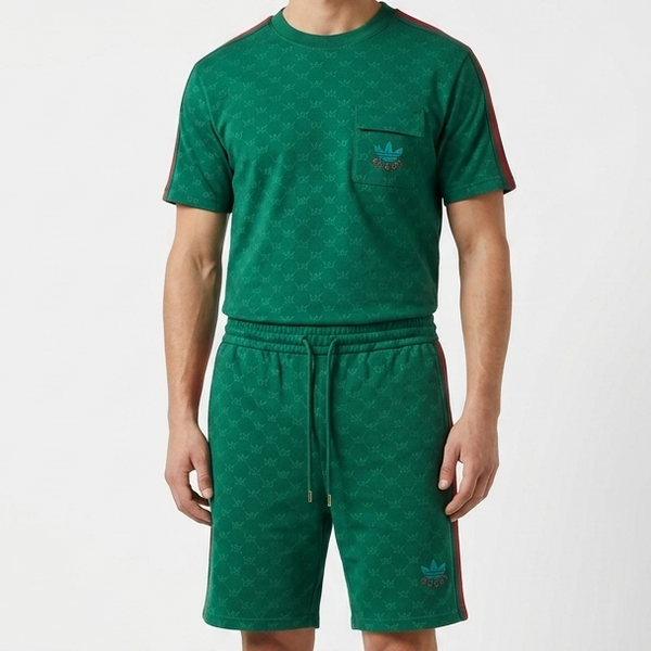 Premium Green Monogram Co-Ord T-Shirt & Shorts Set