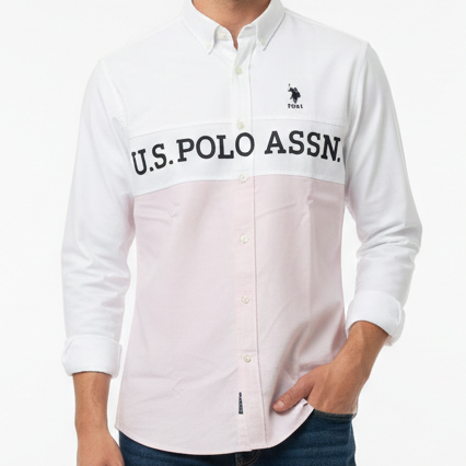 Men’s Colorblock Casual Shirt with Bold Logo