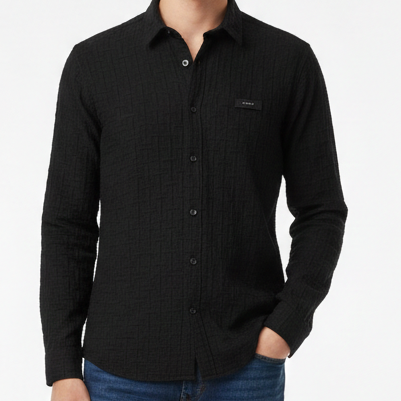 Men’s Premium Black Textured Casual Shirt with Modern Fit