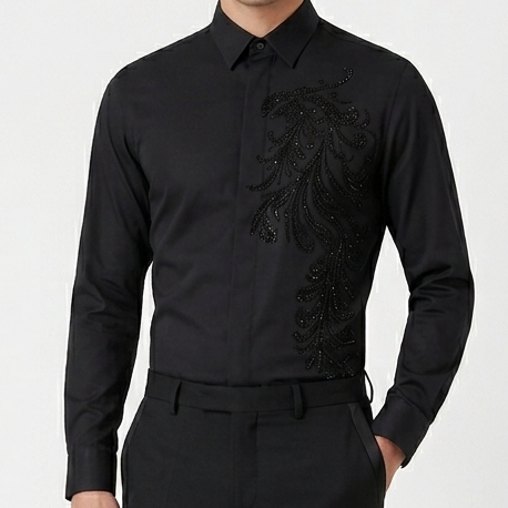 Men’s Premium Black  Designer Shirt with Crystal Artwork
