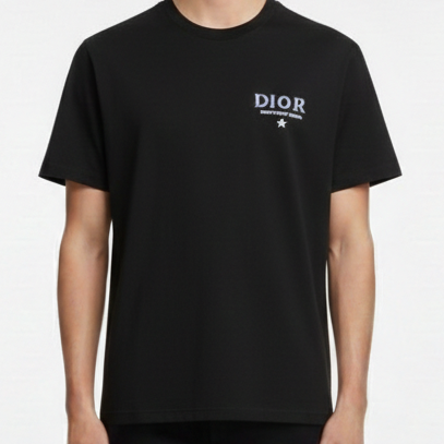 Men’s Classic Black Crew Neck T-Shirt with Chest Logo Print