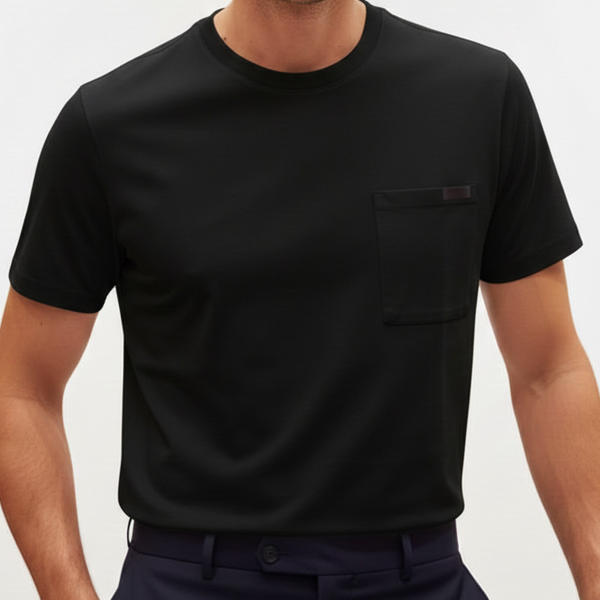 Premium Black Pocket Detail Crew Neck T-Shirt
