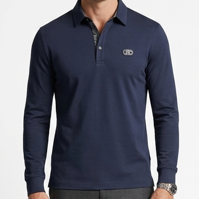 Premium Navy Blue  Initial Logo Full  Sleeve Polo T-Shirt