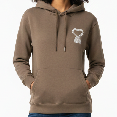 Premium Taupe Brand Heart Logo Hoodie for Woman