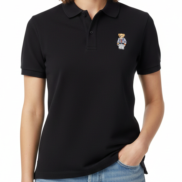 Luxury  Black Polo Bear Embroidered Polo T-Shirt