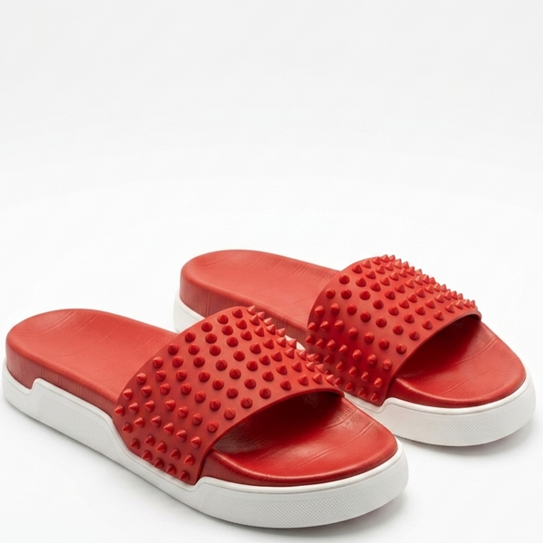 Premium Red Studded Slide Sandals – Bold Luxury Comfort Wear
