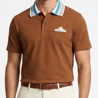 Premium Brown Polo T-Shirt with Contrast Striped Collar for Men