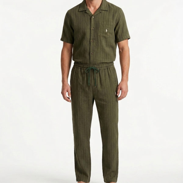 Premium Dark Olive Pinstripe Co-ord Set for Men