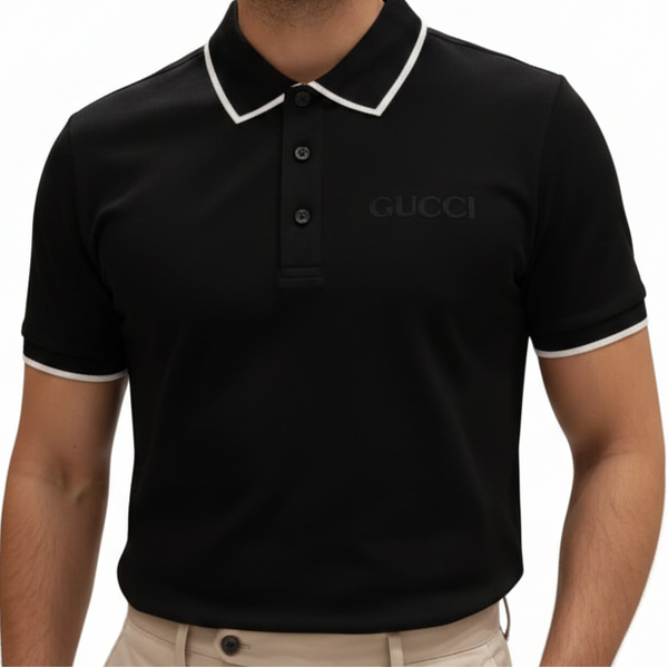 Premium Black Designer Polo T-Shirt with Contrast Trim
