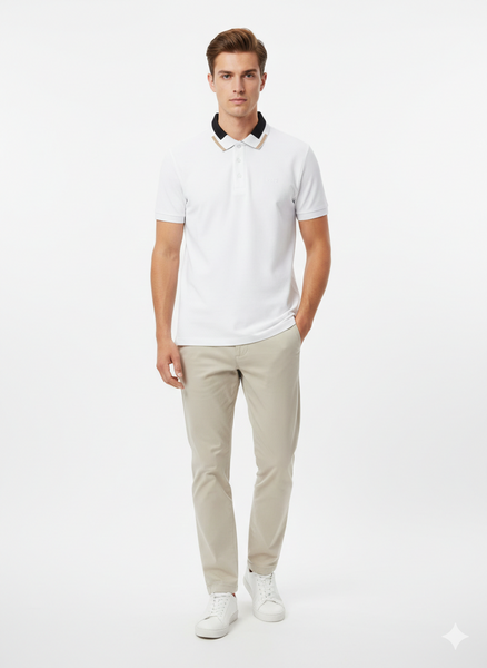 Men’s Premium White Polo T-Shirt – Contrast Collar Design
