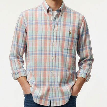 Men’s Pastel Checkered Casual Shirt Premium  Long Sleeve Style