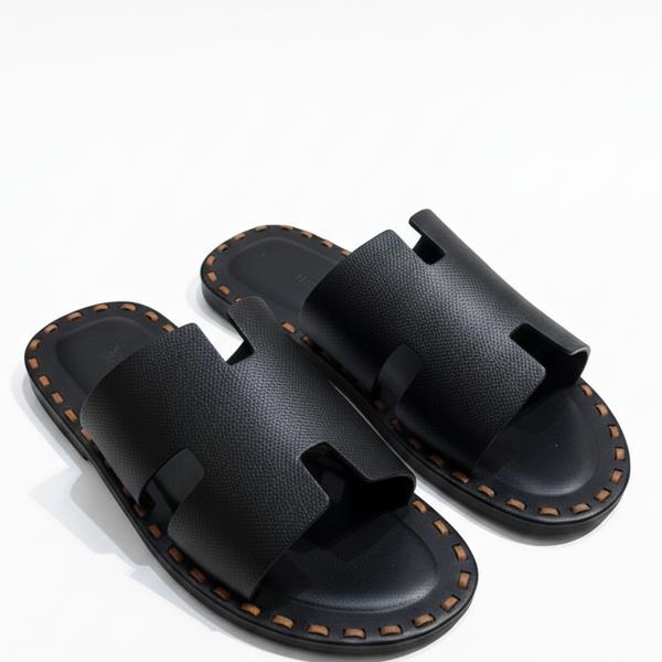 Men’s Premium Black Leather Slip-On Sandals