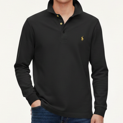 Men’s Black Long-Sleeve Polo T-Shirt – Timeless Classic