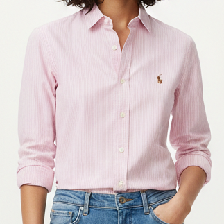 Women’s Light Pink Vertical Stripe Shirt Elegant Classic Fit