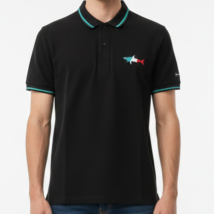 Men’s Premium Black Polo T-Shirt with Contrast Collar & Logo