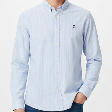 Elegant Imported Brand  Light Blue Striped Shirt Classic Button-Down Style