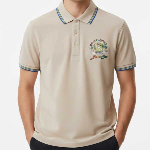 Premium Brand Cream Graphic Logo Polo Shirt