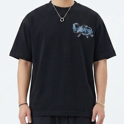 Luxury Embroidered Brand Black Over size T-Shirt