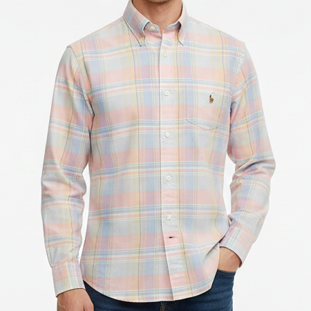 Men’s Pastel Plaid Casual Shirt  Smart Fit Long Sleeve Everyday Wear