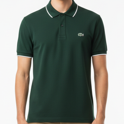 Men’s Premium Dark Green Polo T-Shirt Classic Fit with Contrast Collar Detail