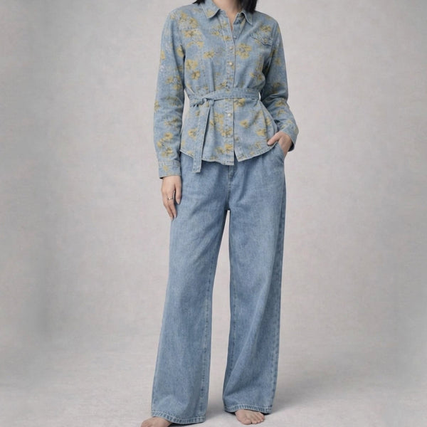 Elegant Floral Denim Co-Ord Set for Women