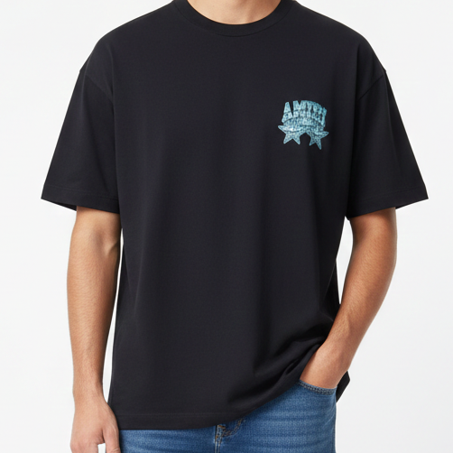 Men’s Black Oversized T-Shirt with Chest Logo Premium Street Style