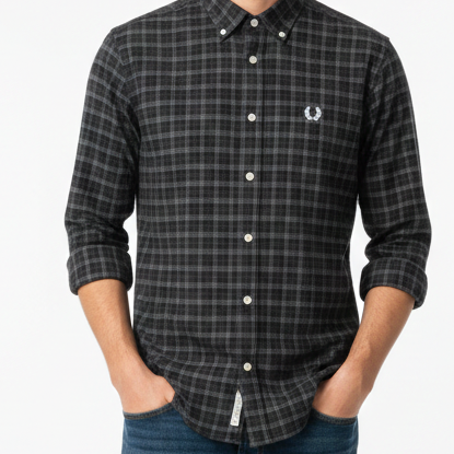 Dark Checkered Button-Down Casual Shirt  Classic Fit