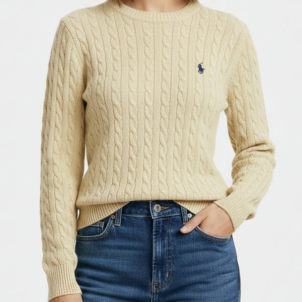 Premium Classic Polo Cable Knit Crew Neck  Pullover For Women