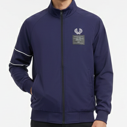 Men’s Navy Blue Zip-Up Casual Jacket with Logo Detail
